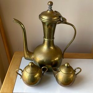 VTG Brass Coffee Pot, Creamer & Sugar Bowl